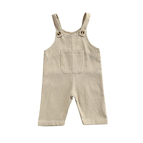 Newborn Baby Boy Girl Summer One Piece Button Suspender Overalls Jumpsuit Sleeveless Plain Romper Outfit Bib Pants (A-Khaki, 18-24 Months) #TOP13