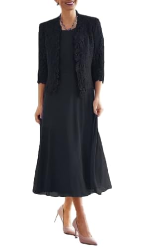 2 Pieces Mother of The Bride Dress with Jacket Laces Mother of The Groom Dresses Tea Length Formal Evening Gowns