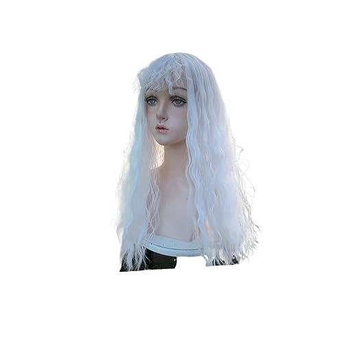 Perruque blanche bouclée pour femme perruque synthétique ondulée profonde pour fête et quotidien