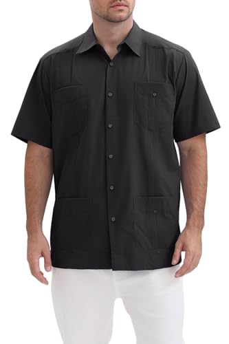 Mens Guayabera Shirts for Men Casual Short Sleeve Shirts with Snap Buttons and Four Pockets - Main Image