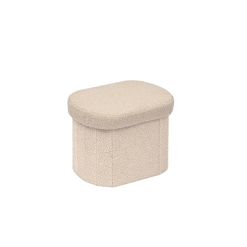 Image of B FSOBEIIALEO Storage Ottoman for Dorm Room, Boucle Folding Storage Ottoman Foot Rest, 16.14 Inches Small Collapsible Ottoman Cube for Living Room Beige