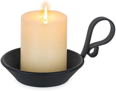 Cast Iron Candle Holder: Matte Black Pillar Candle Plate with Han...