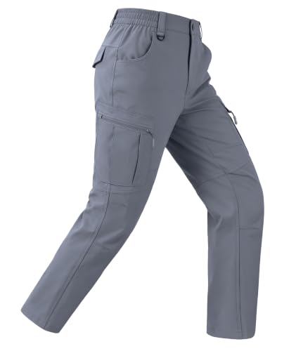 Buyboxs Mens Hiking Pants Stretch Ripstop Construction Waterproof Tactical Work Pants Lightweight Elastic Waist 6 Durable Pockets Light Gray 42W*32L
