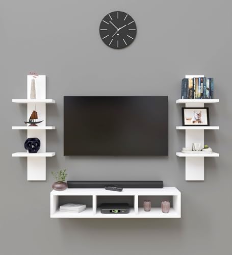 Image of Spyder Craft Tokyo Engineering Wood Wall Mount TV Entertainment Unit Set Top Box Stand /TV Cabinet with Shelves for Books & Dcor Display Unit Bed Living Room Upto 60 Inches