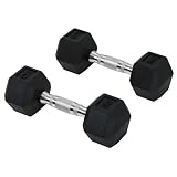 HOMCOM Juego de Mancuernas Hexagonales 2 x 5 kg para Casa Negro y Plata