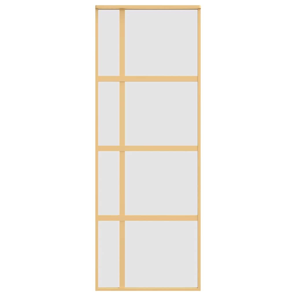 Drzwi przesuwne złote 76 x 205 cm matowe szkło ESG aluminium skrzydło drzwi z futryną drzwi do przedpokoju i domu, w zestawie materiały mocujące, odpowiednie do renowacji i budowy nowej