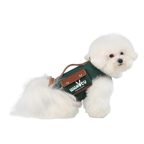 Wakytu 犬用 リフトハーネス キャリア VESハーネス 調整可能なリード付き 小型犬用 おやつポーチ付き ダークグリーン Mサイズ