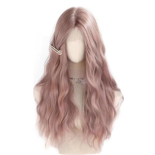 Perruque naturelle avec raie centrale brune blonde synthétique thermorésistante