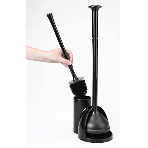 Mdesign Hidden Plunger And Brush Set For Toilet Bowl - Brush Cleaner And Plunger Combo With Holder Caddy For Bathroom - Modern Toilet Brush And Plunger Set - Aura Collection - Black #TOP5