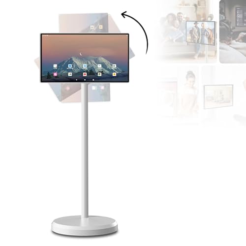 WANGYYDS 27/32 Inch Mobile Portable TV Stand on Wheels Support Googl/e Store Full Swivel Rotation Portable Touch Screen Monitor Built-in Battery Smart Rolling Tablet TV 13MP Camera 32IN-8+128GB(4K)