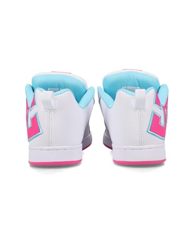 DC Shoes Women's Court Graffik Sneaker, White/Hot Pink/Turqoise, 8