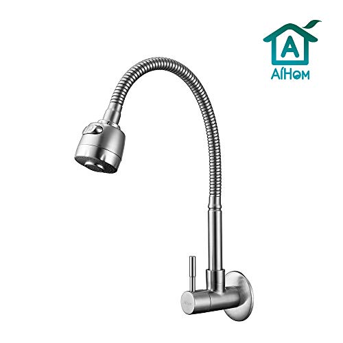 Aihom Rubinetti per Lavelli da Cucina Monocomando Lavandino Cucina Girevole a 360 ° Rubinetto Lavabo a Muro Miscelatore per Cucina solo Acqua Fredda