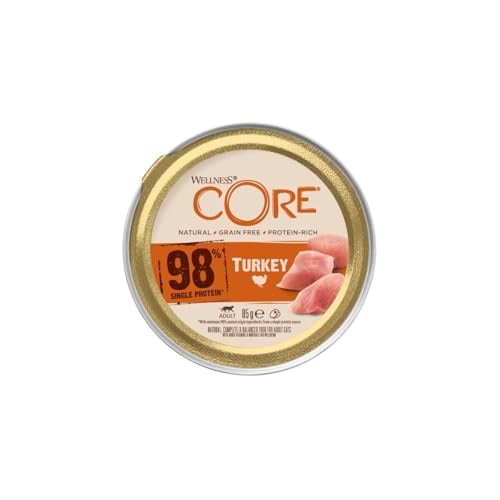 Wellness Core, Wet Cat Food 98% Turkey Meat, No Additives, Soft Texture, Rich in Nutrients, Ideal for Sensitive Cats, 0.1 kg, Ideal for All Breeds