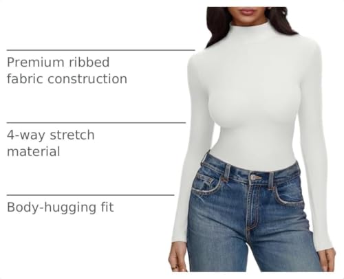 Image of REORIA Women's Turtleneck Tops Slim Basic Mock Neck Long Sleeve Shirts 2025 Fall Winter Layering Outfits