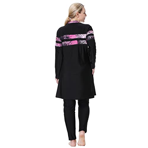 FYMNSI Women Modest Muslim Swimsuits Plus Size Full Body Islamic Burkini Hijab 3 Piece Long Sleeve Rash Guard Skirt Swimwear