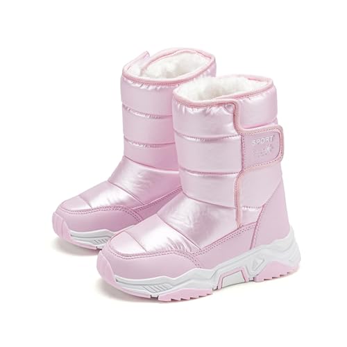Hixingo Botas de Nieve Niña Niño Talla 26-34 Impermeable Botas de Invierno Niña Comodas Antideslizantes Botines de Invierno para Niño con Cierre de Cremallera para 2-13 Años (Rosa,34)