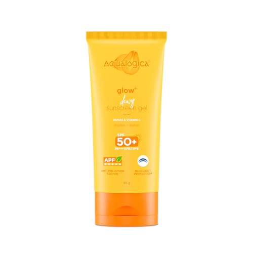 Glow+ Dewy Sunscreen Gel SPF 50+ PA++++ with Papaya & Vitamin C | UVA/B & Blue Light Protection | Anti-Pollution Factor (APF) Technology | In-Vivo Tested | No White Cast | 80 g