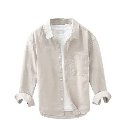 Chemise homme coton et lin WOLONG à manches longues coupe ample et boutonnée