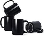 16 OZ Tasses à café de porcelaine, Smilatte Coupe classique en céramique blanche avec grande poignée pour latte de thé Cappuccino, ensemble de 4, noir