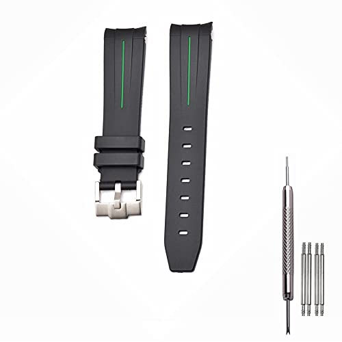 LaTool Silicone Rubber Watch Band Strap Replacement- 20mm/21mm Watch Band Strap Compatible with Omega/Seamaster 300/Rolex/Black Green Water Ghost/Daytona/Concas Watch