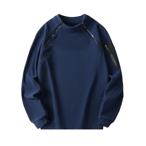 Men's Crewneck Sweatshirt Loose Fit Zipper Polar Fleece Warm Pullover Oversized Sweatshirts Hiking Tactical Shirts