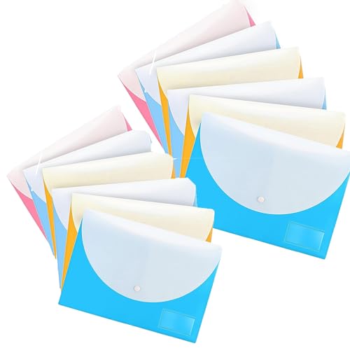 Image of Shuban 12 Pcs Double Pocket Document Folder Letter Fs Size File Envelopes with Label Pocket & Paste Button for School Office Organization(Deluxe), Multi