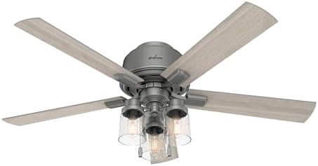 Hunter 52 inch Indoor Ceiling Fan with LED Lights - Ceiling Fan with Pull Chain, For Bedroom, Living Room, or Kitchen, Low Profile Mount, No Remote, 5 Blades - Hartland 50656, Matte Silver
