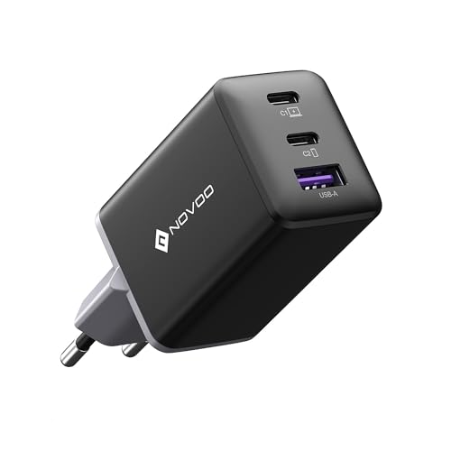 NOVOO Caricabatterie USB C da 67W con 1 cavi PD 100 W Type-C, Caricatore da muro compatto veloce PPS GaN III a 3 porte, per MacBook Pro 14'', Dell XPS 13, iPad Pro, iPhone 15, Galaxy S24 Ultra
