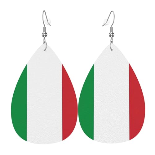 Boucles d'oreilles en cuir avec motif drapeau de l'Italie - Pour femme - Légères - Pour une fête ou un rendez-vous, taille unique, Cuir