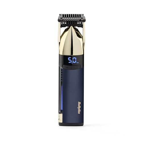 BaByliss Super X-Metal Stubble and Beard Trimmer Ultra Precision 24 Length Settings Cordless and Waterproof Gifts for Men Gold/Blue S992U