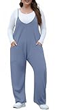 OLRIK Womens Plus Size Fashion Overalls Baggy Jumpsuits Summer Casual Long Pants Jumpsuit Denim Blue-2X