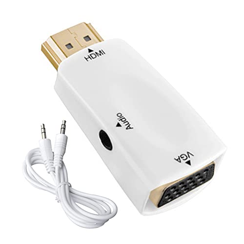 Adaptador HDMI a VGA con Puerto de Audio de 3,5 mm, 1080P HDMI Macho a VGA Hembra para portátiles monitores proyectores(Blanco) Cover