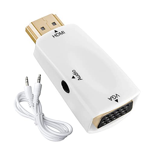 SELIACR Adaptador HDMI a VGA con Puerto de Audio de 3,5 mm, 1080P HDMI Macho a VGA Hembra para portátiles monitores proyectores（Blanco）