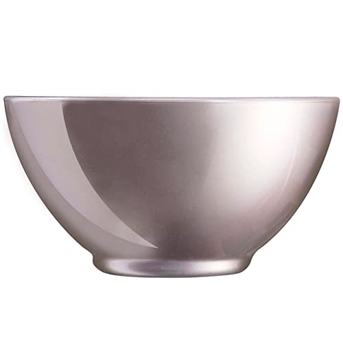 Tradineur - Bol de vidrio opal, cuenco, tazón para desayuno extra resistente, reciclable, postres, aperitivos, sopa, apto para lavavajillas y microondas (Plateado, 50 cl, 13,2 x 6,8 cm)