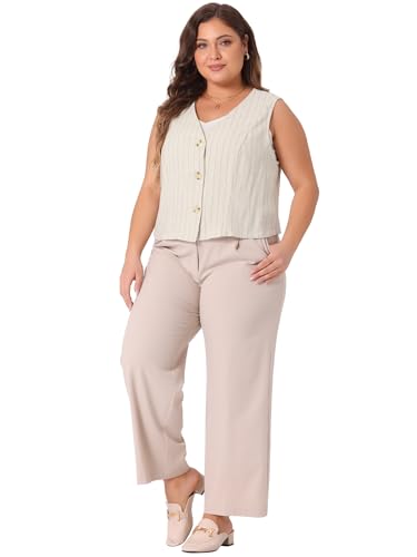 Agnes Orinda Plus Size Linen Vest for Women Sleeveless Button Down V Neck Crop Top Summer Waistcoat Vests3