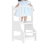 Taburete de cocina infantil con 2 niveles, torre de aprendizaje para niños, torre de pie para niños pequeños, taburete para aprender a contar (blanco)