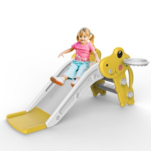 Toddler Slide,Kids Slide Playset for Toddler,Indoor Outdoor Slide Toddler Playset with Ball & Hoop, and Non-Slip Steps,Gift for Boys and Girls 1-3 Years (Yellow)