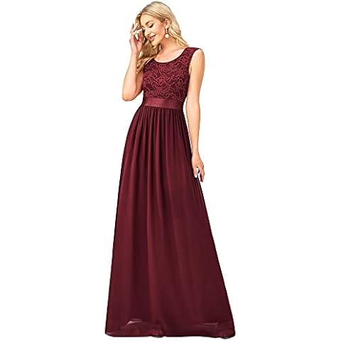 Ever-Pretty Vestido de Fiesta Noche Largo para Mujer Imperio Encaje Gasa A-línea Elegant Borgoña 44 Cover