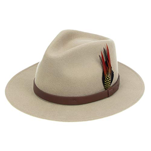 Fedora para Hombre Mujer Sombrero Panamá de Fieltro de Lana Beige Clásico ala Ancha Cover