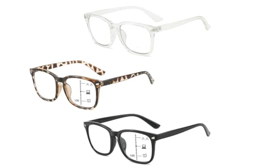 New Retro Fashion Blue Light Blocking Multi-Focus Reading Glasses for Men and Women (3 pack, 3, x)