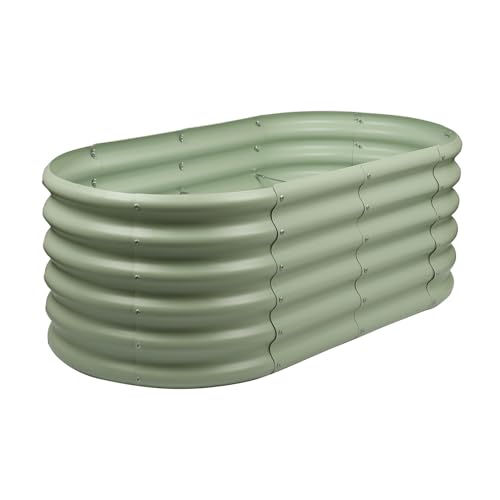 Harbour Housewares Raised Garden Bed - Green - 120 x 60 x 45cm - Rounded - Bottomless Metal Raised Bed Galvanised Steel Planter Box for Growing Outdoor Plants, Vegetables, Flowers and Herbs