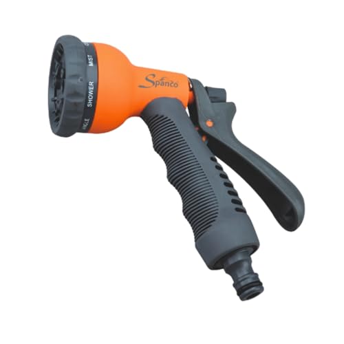 Image of Spanco 8-Pattern Garden Hose Spray Gun (SP-4020) | High Pressure Water Spray Nozzle for Plants, Car Wash, Balcony Cleaning & Pet Bath | Adjustable Water Flow, Lock Trigger, Universal Hose Connector