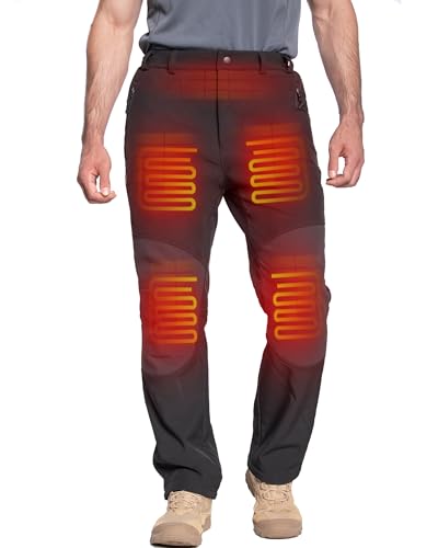 DEWBU Heated Pants for Men with 12V Battery Pack Fleece Lined Outdoor Softshell Pants Electric Heating Trousers Mens Black L