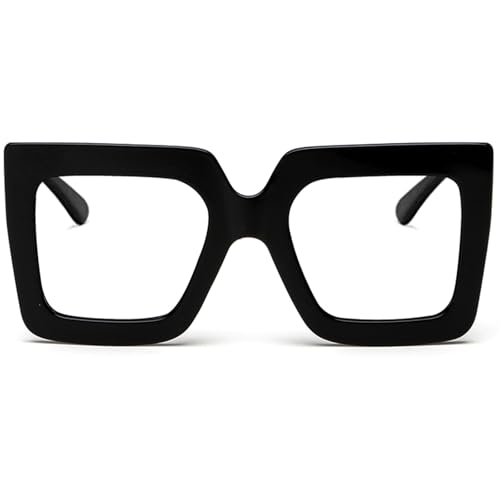 Oversized Blue Light Glasses for Women Fashion Thick Square Computer Eyewear Non-Prescription Black Glasses
