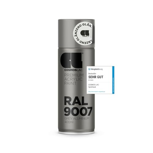 COSMOS LAC Acryllack aluminium grau, glänzend Sprühdose in vielen RAL Farbtönen - 400ml Spraydose perfekt für DIY, Upcycling und andere Lackierarbeiten geeignet (RAL 9007 - Grau Aluminium)