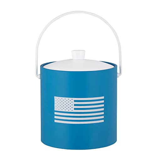 Kraftware Pastimes Collection 3qt Ice Bucket with Acrylic Cover and Bale Handle (USA, American Flag, Process Blue)