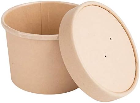 12 oz.Disposable Paper Food Storage & Freezer Containers with Vented Lids, Pack of 25 Biodegradable, Compostable Cup-and-a-Half Size Pails Great for Soups, Ice Cream, ‘to Go’ Lunches. Kraft Brown