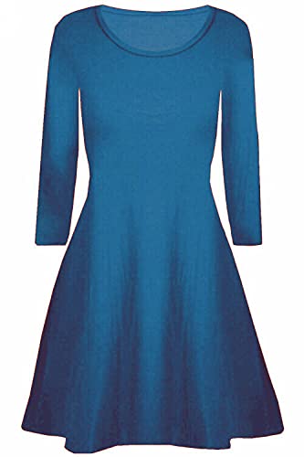 Image of Mustwearit Women Ladies Plain A Line Long Sleeve Swing Skater Dress Top Teal
