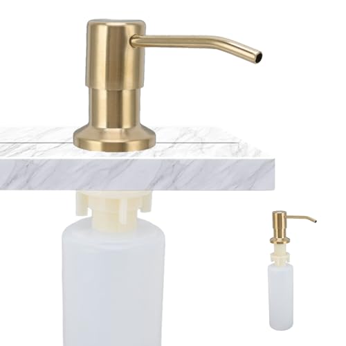 300ml Dispensador de Jabón, Dispensador de Detergente de Cocina de Acero Inoxidable Dispensador de Jabón Incorporado para Fregadero para Encimera para Suministros de Baño(Dorado)