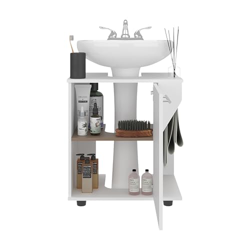 Gabinete de almacenamiento bajo fregadero Geelife, diseño compacto, con dos estantes para organizar artículos de baño, blanco, tablero de partículas, 16.3 in L x 22 in An x 24.4 in Al miniatura 4